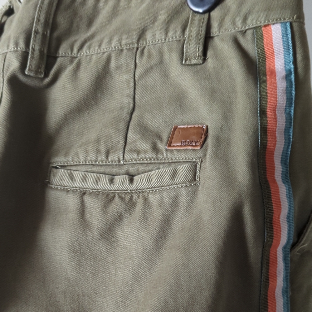 Roxy Olive Green Shorts with Embroidered Detail